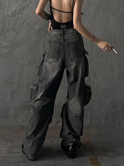 Women Baggy Y2K Goth Cyber Punk Denim Pants Cargo Pants