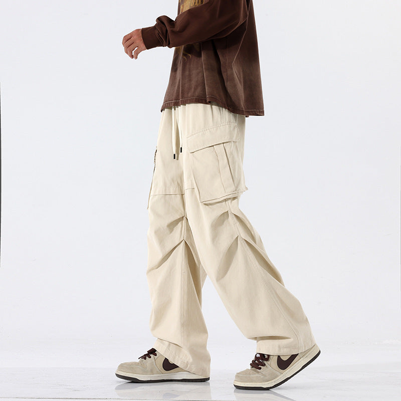 Overalls Men's Retro Trendy Pleated Straight-leg Trousers Casual