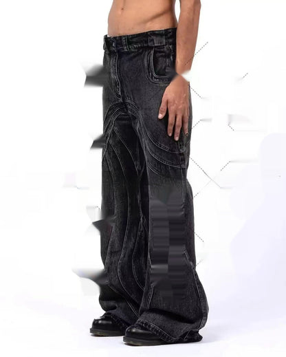 Black Gray Micro Flared Denim Loose Pants