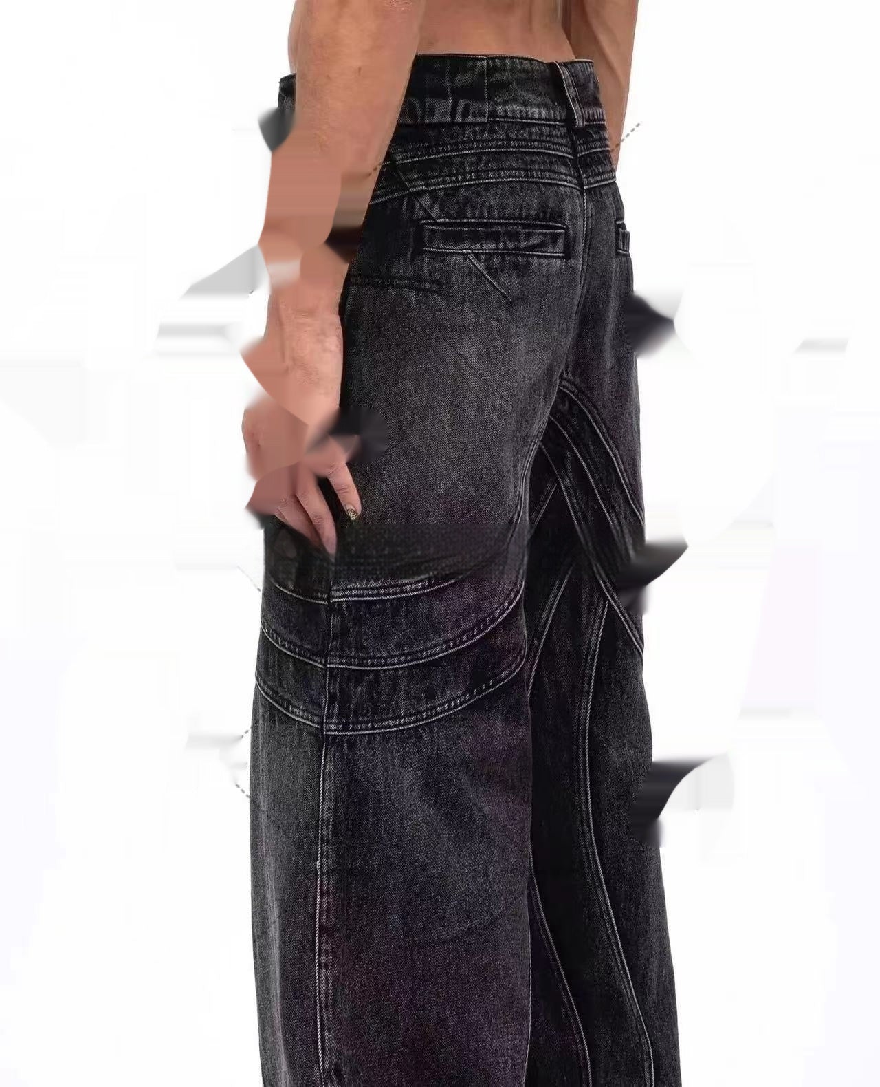 Black Gray Micro Flared Denim Loose Pants