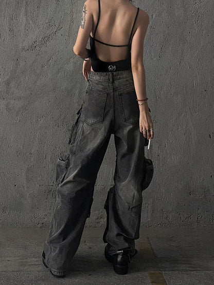 Women Baggy Y2K Goth Cyber Punk Denim Pants Cargo Pants