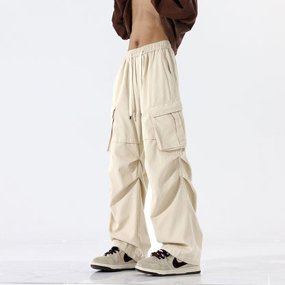 Overalls Men's Retro Trendy Pleated Straight-leg Trousers Casual