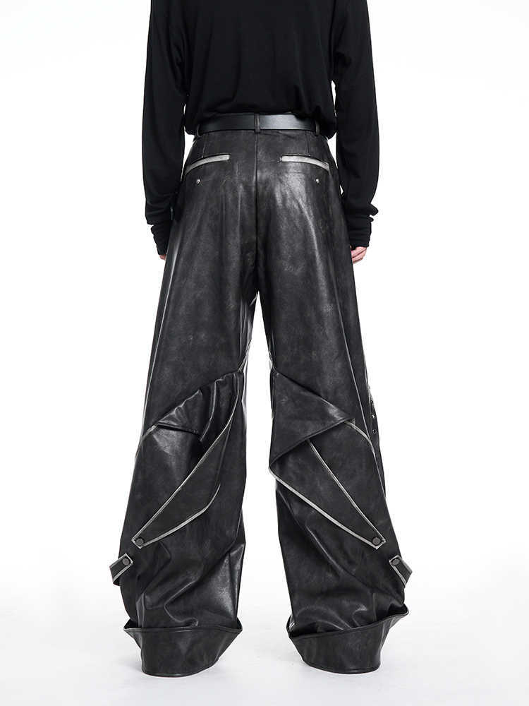 Deconstruction Design Heavy Glossy Leather Pants