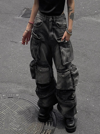 Women Baggy Y2K Goth Cyber Punk Denim Pants Cargo Pants