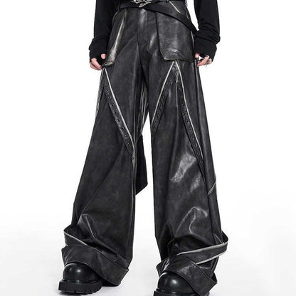 Deconstruction Design Heavy Glossy Leather Pants