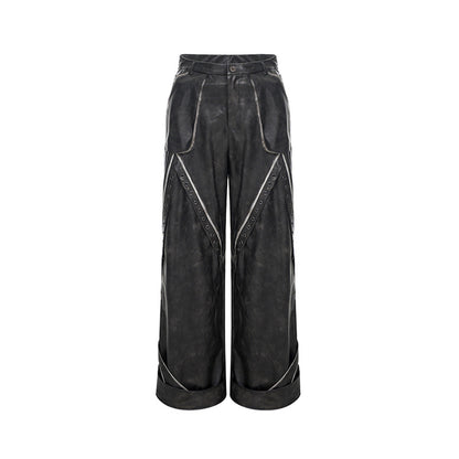 Deconstruction Design Heavy Glossy Leather Pants