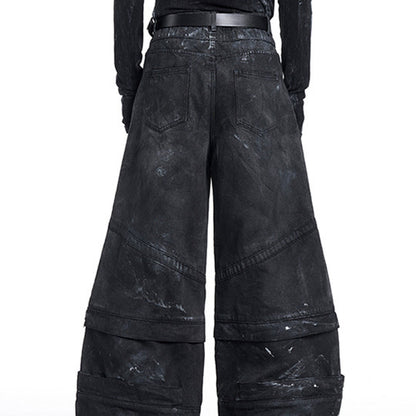 Double Waist Hand-painted Graffiti Jeans Men's Autumn And Winter Straight Patchwork Cargo Pants