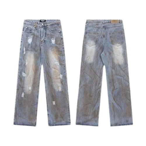 Washed Old Straight Wide-leg Pants Loose