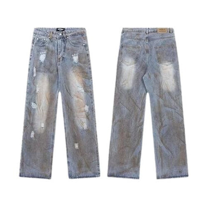 Washed Old Straight Wide-leg Pants Loose